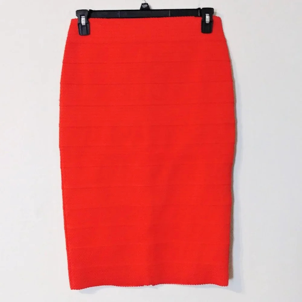 7th Avenue New York & Company Red Orange Textured Bandage Pencil Skirt M‎